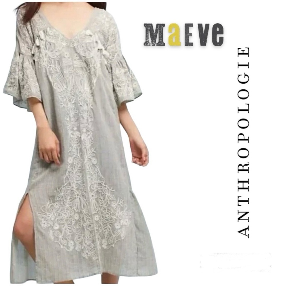 Embroidered Smock Midi Dress. Maeve by Anthropologie Size 4 (oversized)